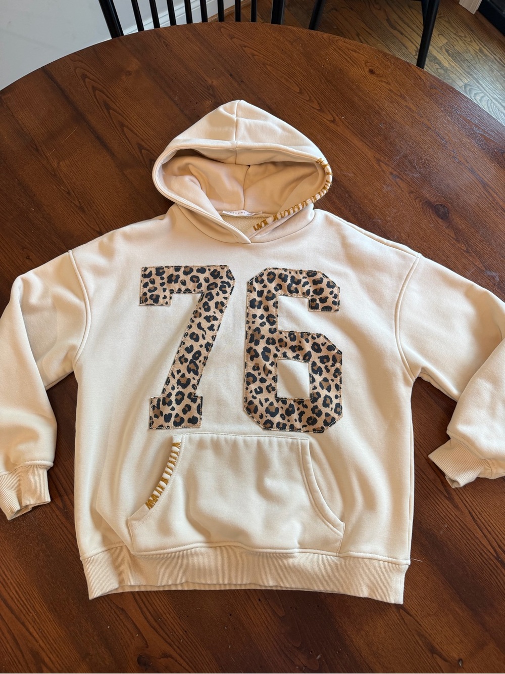 Altar'd State Cream Hoodie with Leopard 76 Appliqué